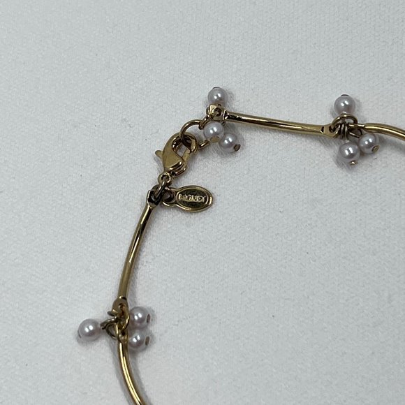 Monet Gold Toned 15” Necklace with Bar Links and Faux Pearl Dangles - Picture 4 of 5